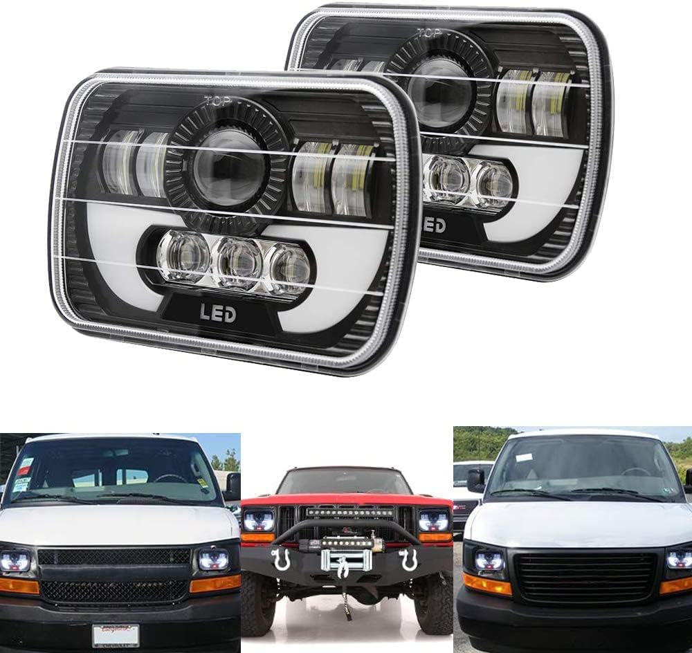 120W Rectangle 7x6 5x7 Inch Headlights 6052 6054 H5054 H6054 Headlight DRL Hi/Low Sealed Beam H4 Plug Compatible With GMC Ford Chevy Chevrolet Cargo