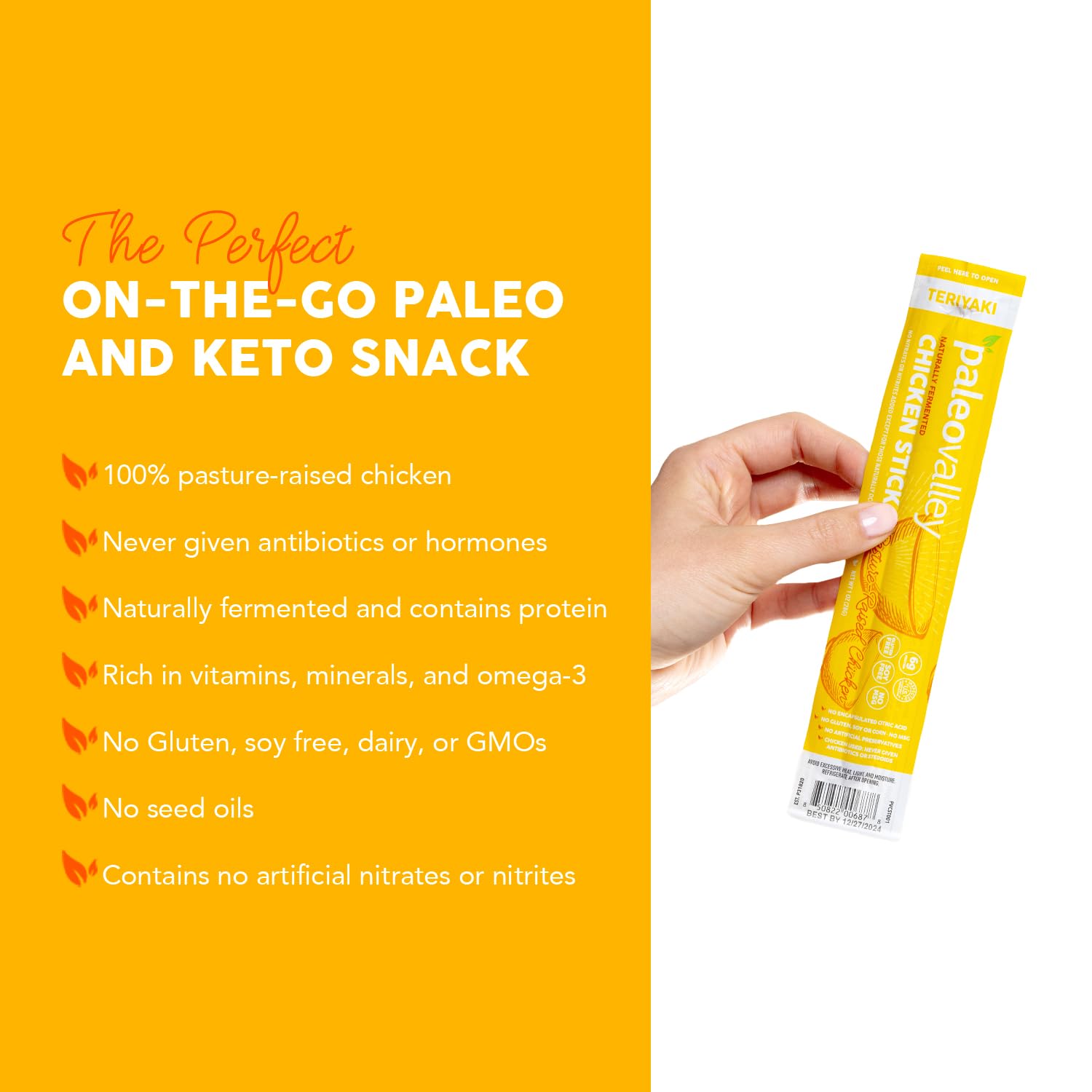 Paleovalley 100% Grass Fed Beef Sticks, Protein Snacks, Original | 10 Count, Individually Wrapped, Naturally Fermented, Gluten Free, Keto and Paleo, Made With Simple Ingredients, 6g Protein