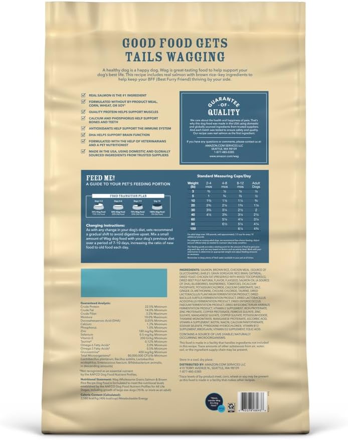 Amazon Brand - Wag Wholesome Grains Dry Dog Food with Salmon and Brown Rice, 30 lb Bag (Pack of 1)