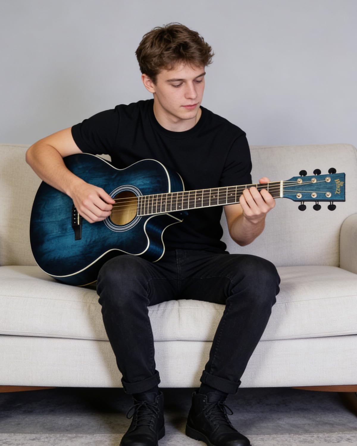 Winzz 40 Inches Acoustic Steel-string Guitar Beginner, Elegant Unique Color Design (Blue-green)