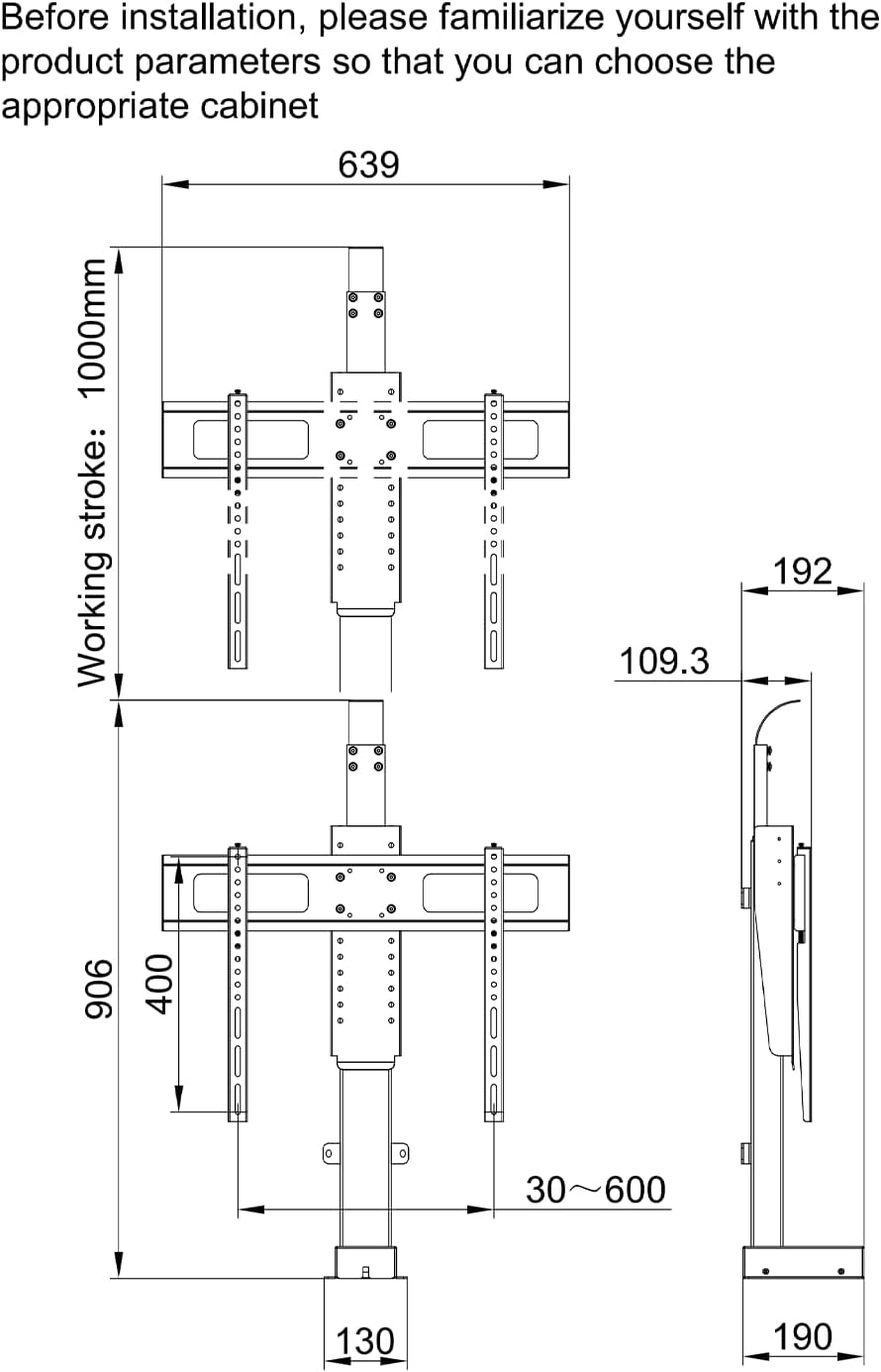 Motorized TV Stand for 32 to 70 inch Screens - Vertical Lift TV Stand with Remote Control, Max VESA 600 * 400（Pulley）
