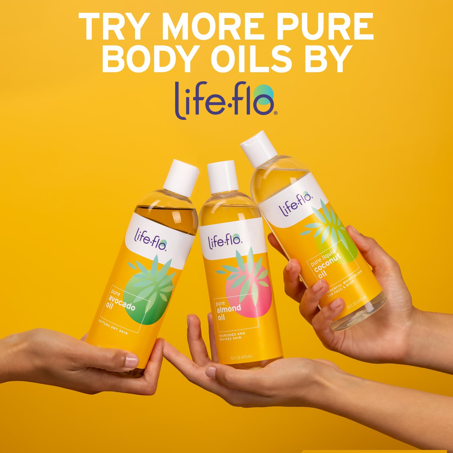 LIFE-FLO Pure Coconut Oil, Fractionated, Refined Liquid Coconut Oil, Skin Care, Hair Care, Massage, Aromatherapy, All Skin Types, Hypoallergenic, 60-Day Guarantee, Not Tested on Animals, 16oz