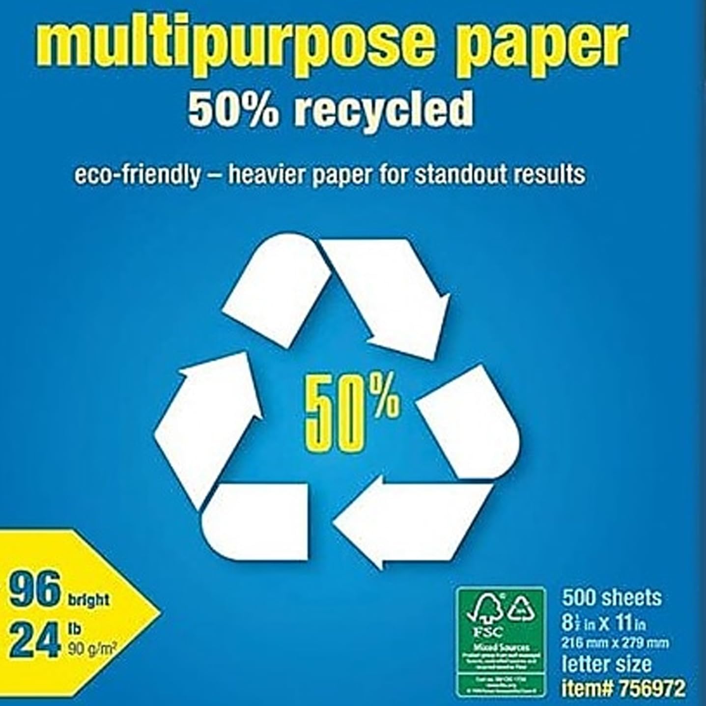 Staples 100% Recycled Printer Paper Bright White Copy/Fax/Laser/Inkjet, 500 Sheets