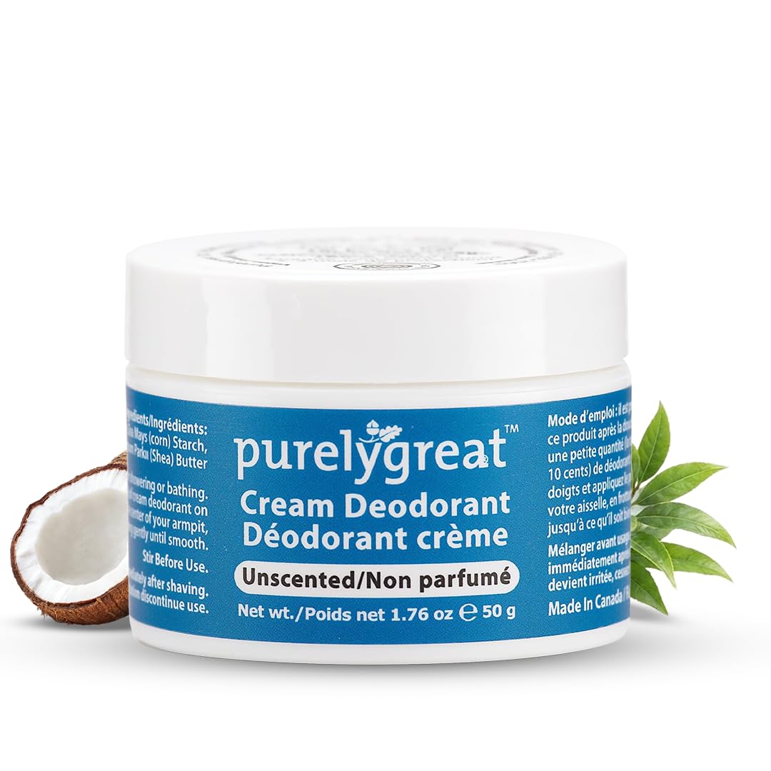 Purelygreat Natural Unscented Cream Deodorant for Women & Men | Aluminum Free Deodorant Women & Men | Vegan & Long Lasting Odor Control | Chemicals, Parabens, BPA & Cruelty Free | 1.76 oz