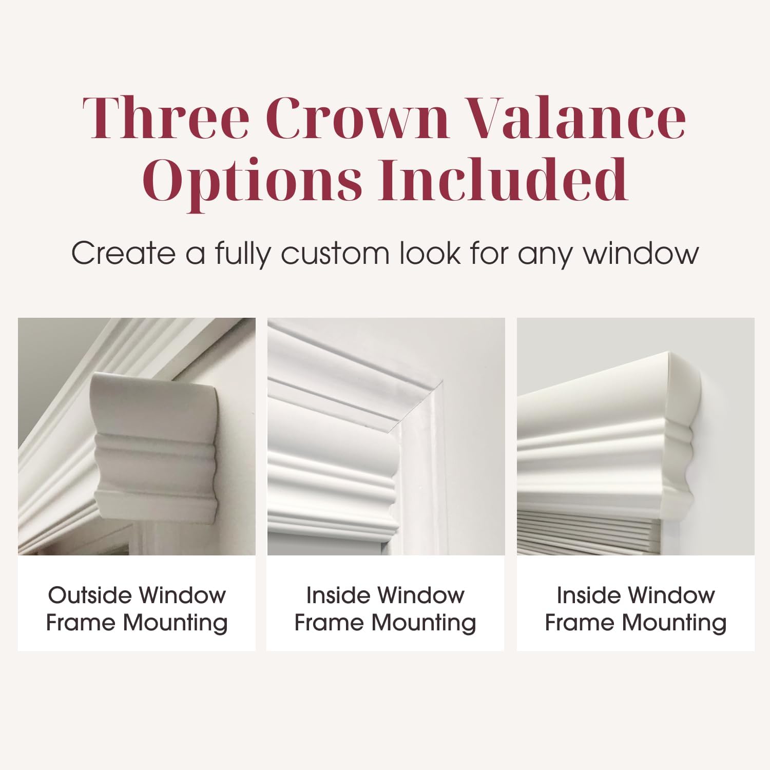 2" Faux Wood Blinds with Crown Valance 35.5" W x 60" H, White | Cordless Window Blinds for Indoor Windows, 2" Faux Wooden Blinds for Home or Office