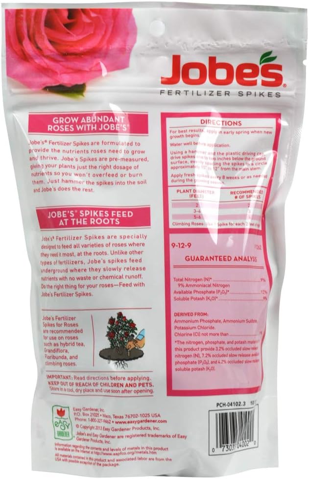 Jobe’s Garden Fertilizer Spikes, Organic Fertilizer for Azaleas, Camellias, Rhododendrons, and Other Acid Loving Plants, 10 Count
