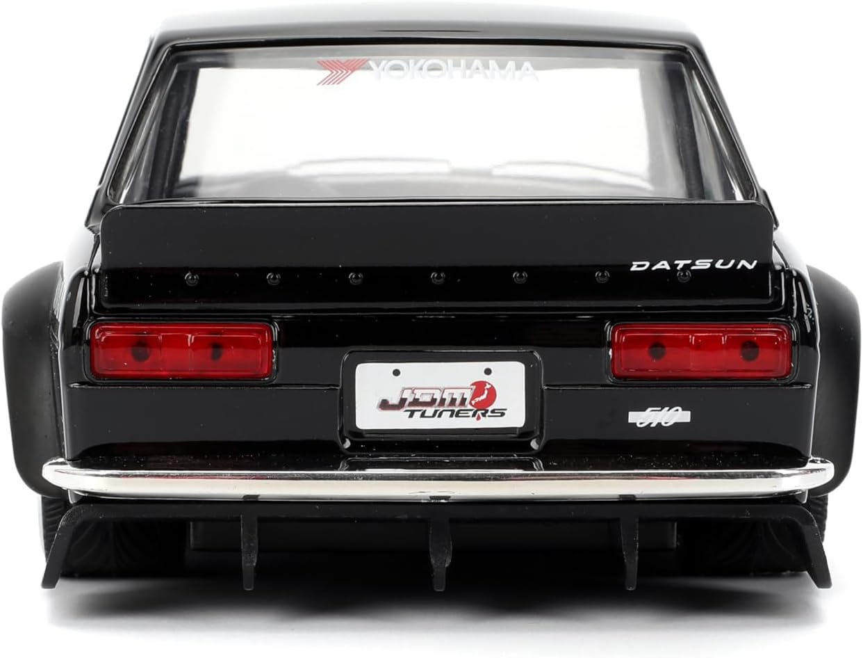 Jada Toys JDM Tuners 1:24 Scale Die-Cast 1973 Datsun 510 – Opening Doors, Detailed Interior, Rubber Tires, Collectible for Ages 8+(Gloss Black)