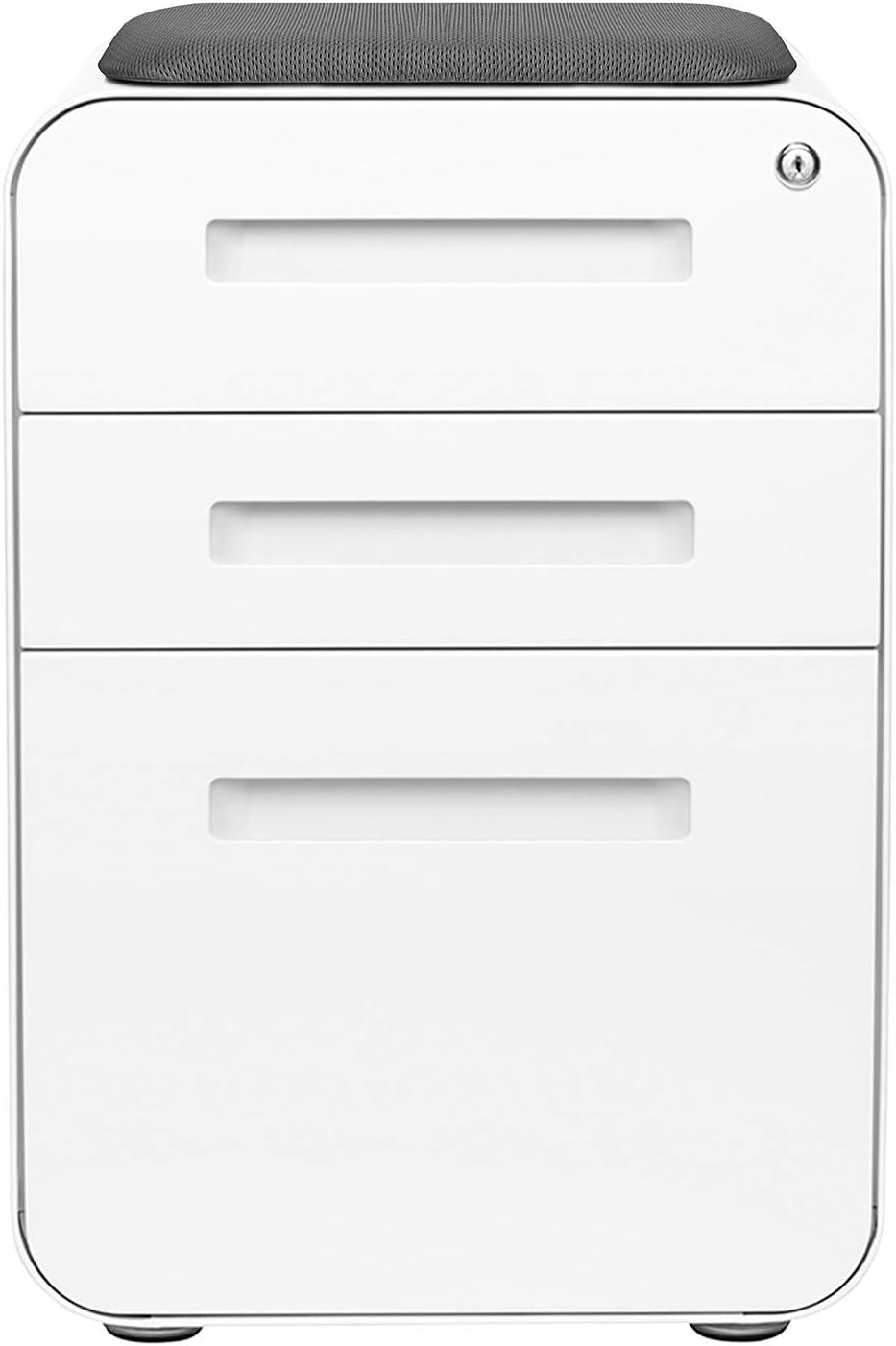 Laura Davidson Furniture STOCKPILE Curve Seated 3-Drawer Mobile File Cabinet with Removable Magnetic Cushion Seat - Metal Filing Cabinet
