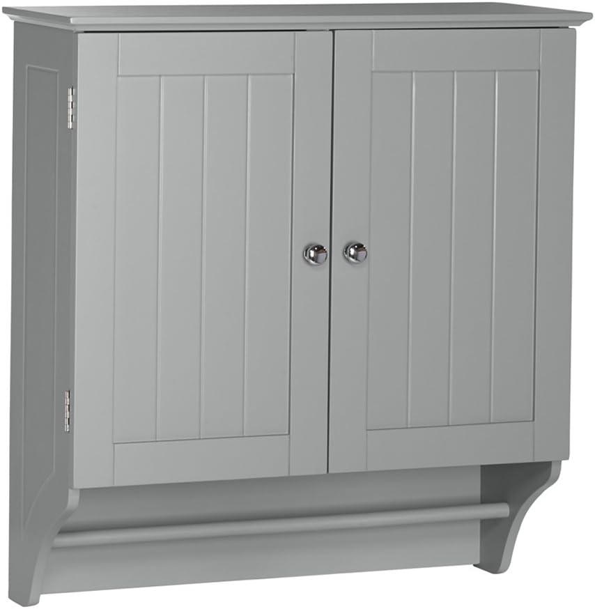 RiverRidge Ashland Collection Two-Door Wall, Gray Cabinet, Grey | Space-Saving Bath Storage Cabinet, Pine Wood Towel Rack, Painted MDF Shelf