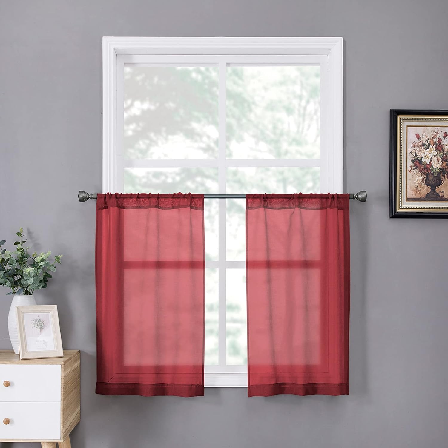 Tollpiz Sheer Curtain Linen Textured Living Room Curtains Sheer Light Filtering Rod Pocket Voile Curtain for Bedroom, 54 x 72 inches Long, White