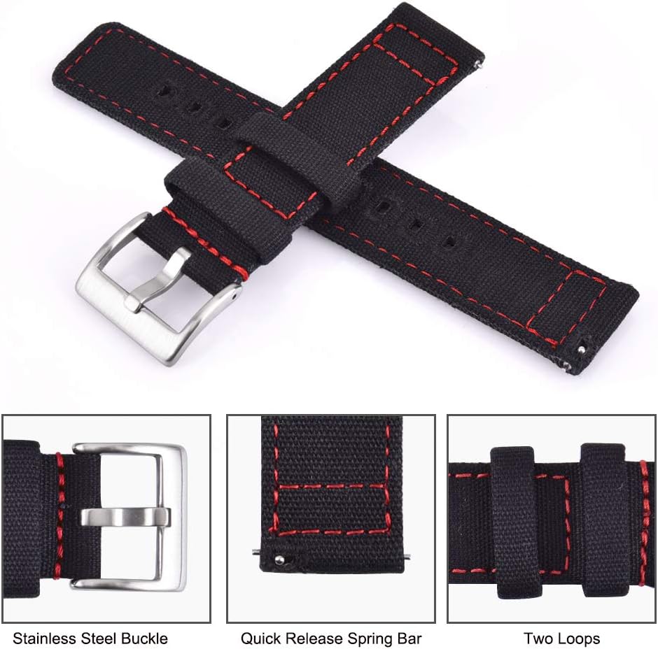Ritche Christmas Gift Canvas Vintage Quick Release Watch Band 18mm 20mm 22mm 24mm Replacement Watch Straps for Men Women, White Elephant Gifts, Stocking Stuffers for Men, Father's Day gifts