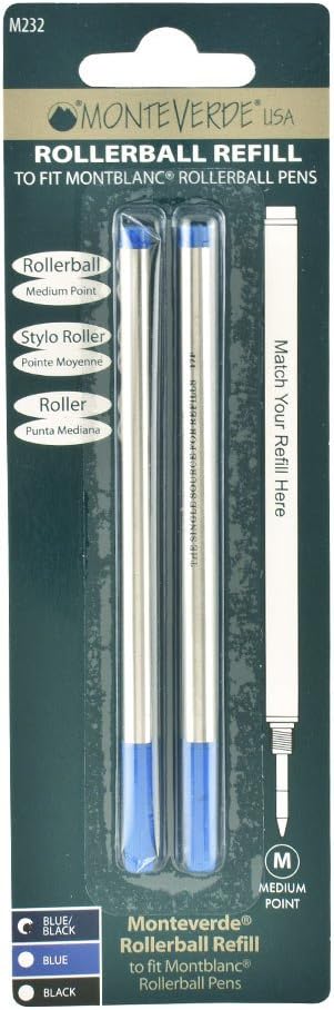 Monteverde USA Roller Ball Refill to Fit Montblanc Roller Ball Pens - Medium Point, Blueblack (Dark Blue 2 Pack) (M22BB)