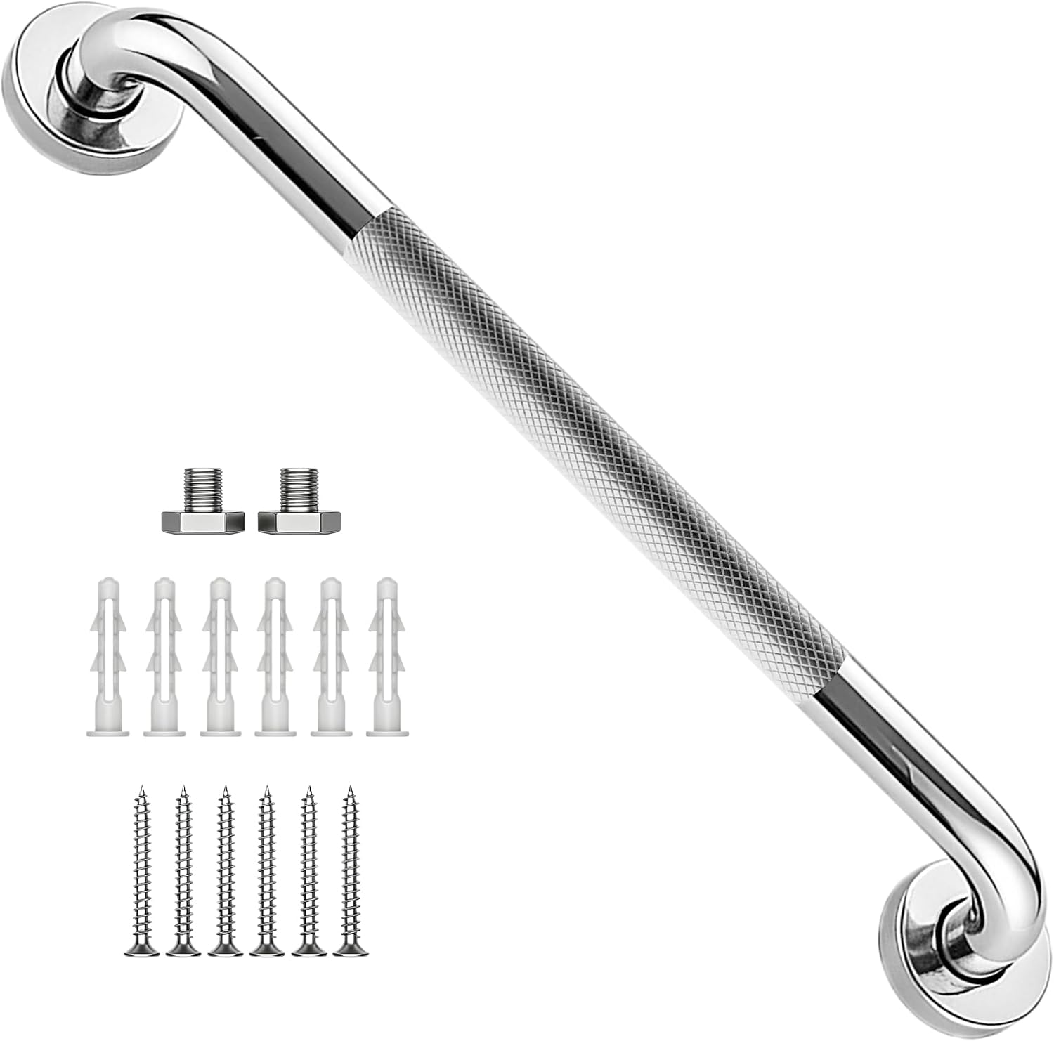 12 Inch Shower Grab Bar 1.25" Dia,Brushed Nickel Anti Slip Bathroom Grab Bar, 304 Stainless Steel Knurled Handicap Grab Bars, Safety Support Handrail,Bath Shower Handle for Elderly Injury Senior