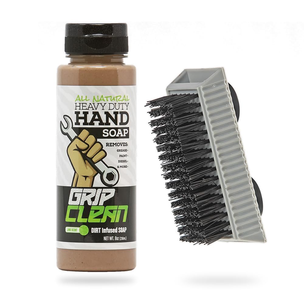 Heavy Duty Liquid Mechanic Hand Cleaner, 32 Fl Oz Pump Top, Nail Brush