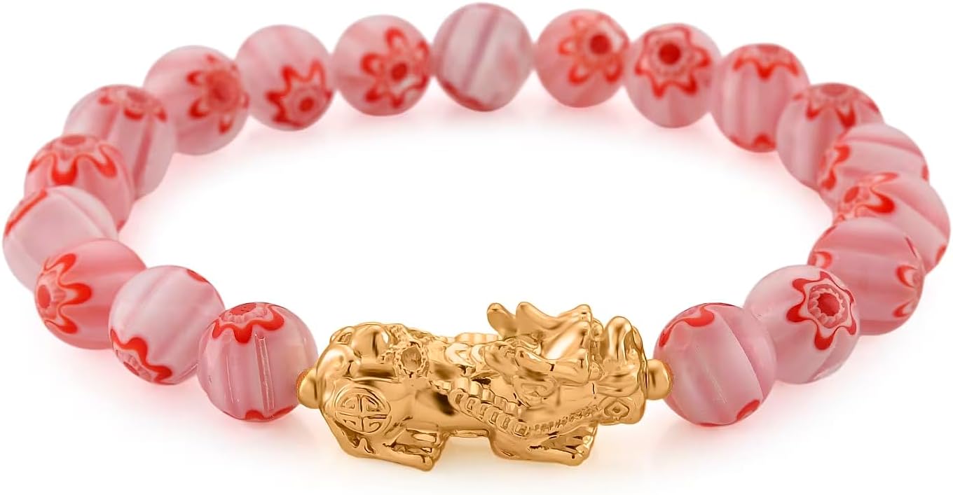 Pink Color Murano Style Beaded Stretch Bracelet Charm Earrings Steel | Birthday, Gifts