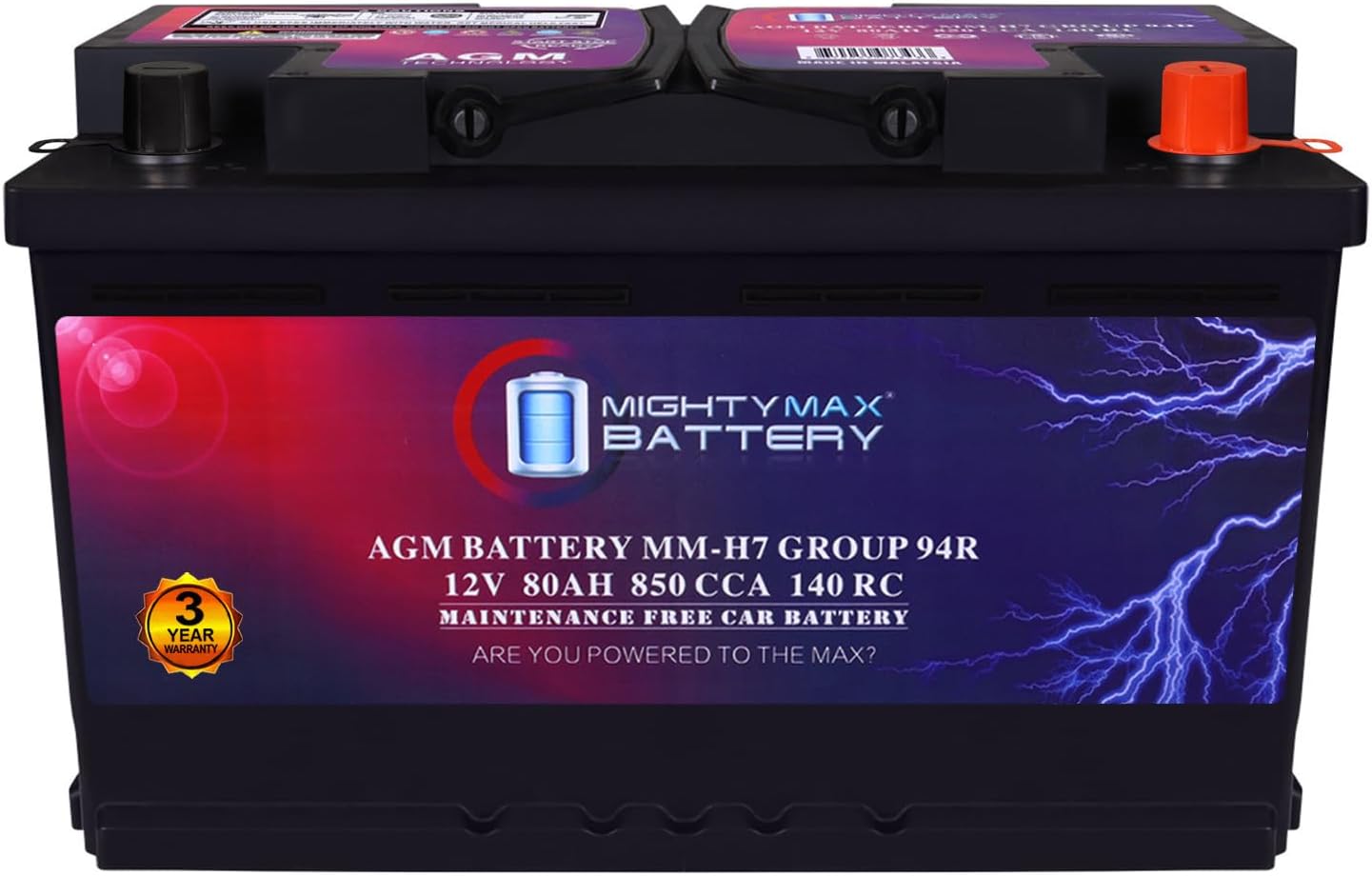 Mighty Max Battery MM-H8 Start and Stop Car BCI Group 49 12V 95Ah, 160RC, 900 CCA Rechargeable AGM Car Battery