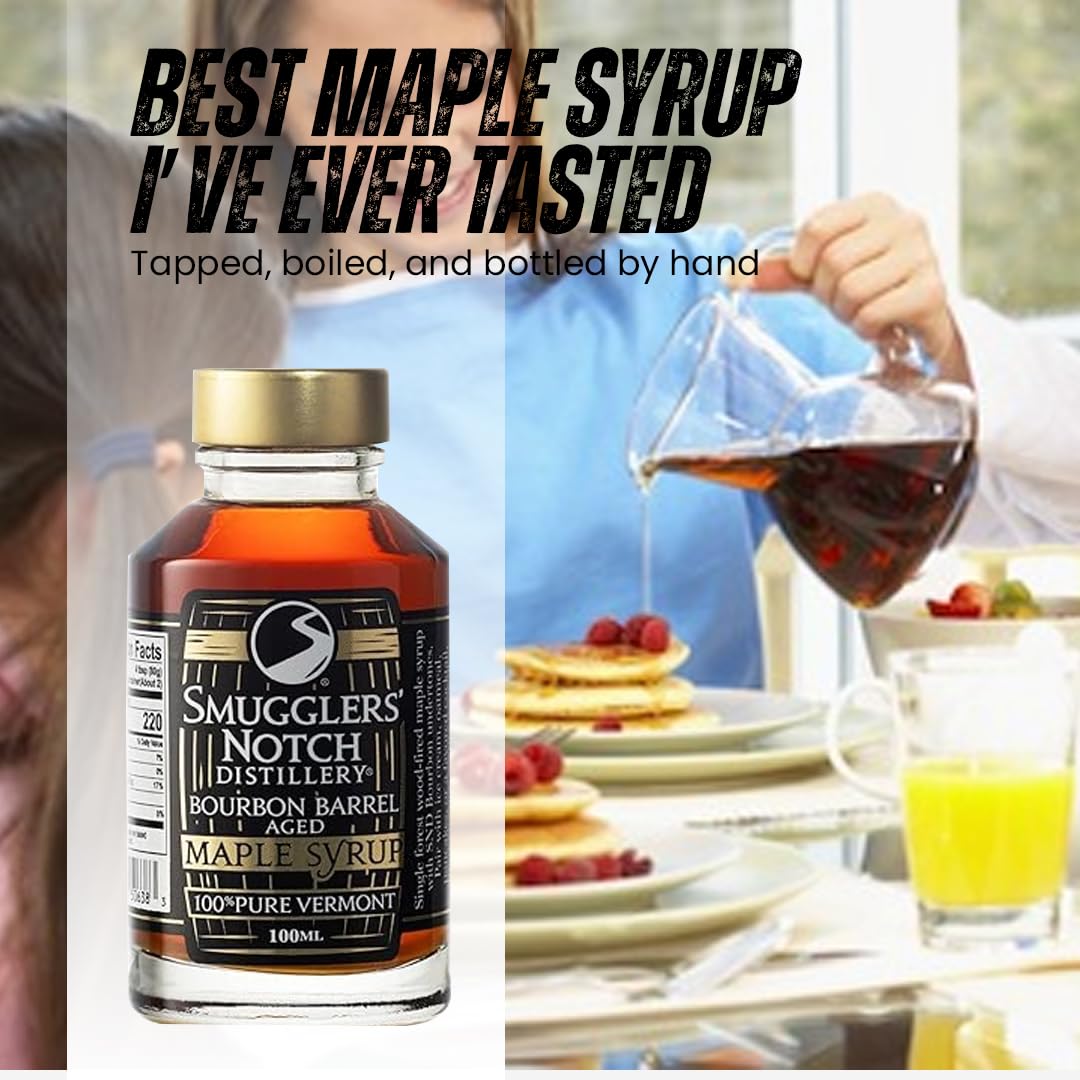 Smugglers’ Notch Maple Works – Bourbon Barrel Aged – 100% Pure Vermont Maple Syrup – Natural Sweetener & Gluten Free – Rich Taste – Waffles and Pancakes, Cocktails, Marinades, 3.38 Fl Oz. (100 mL)