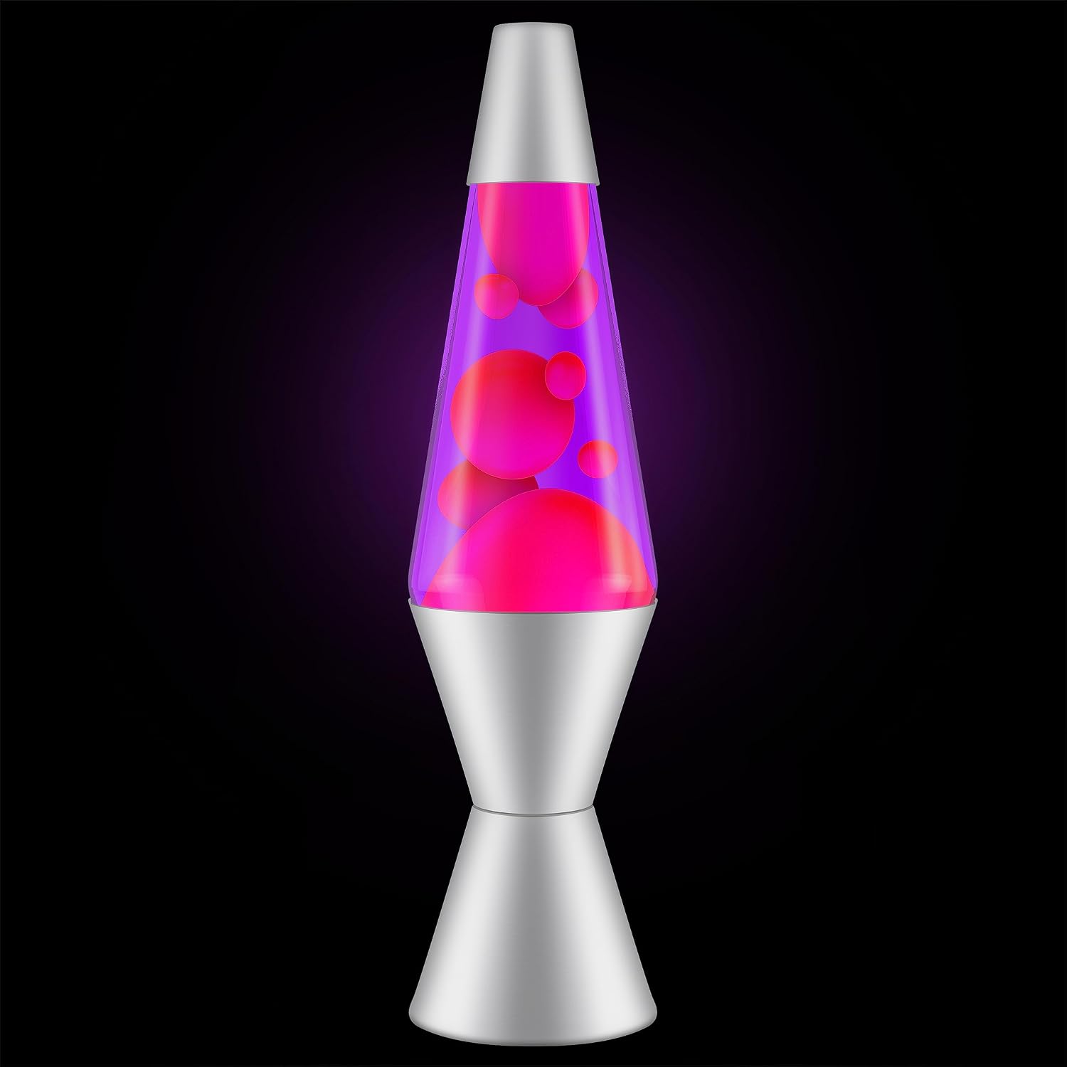 14.5-Inch Silver Base Lava Lamp with Purple Wax in Blue Liquid - 2118