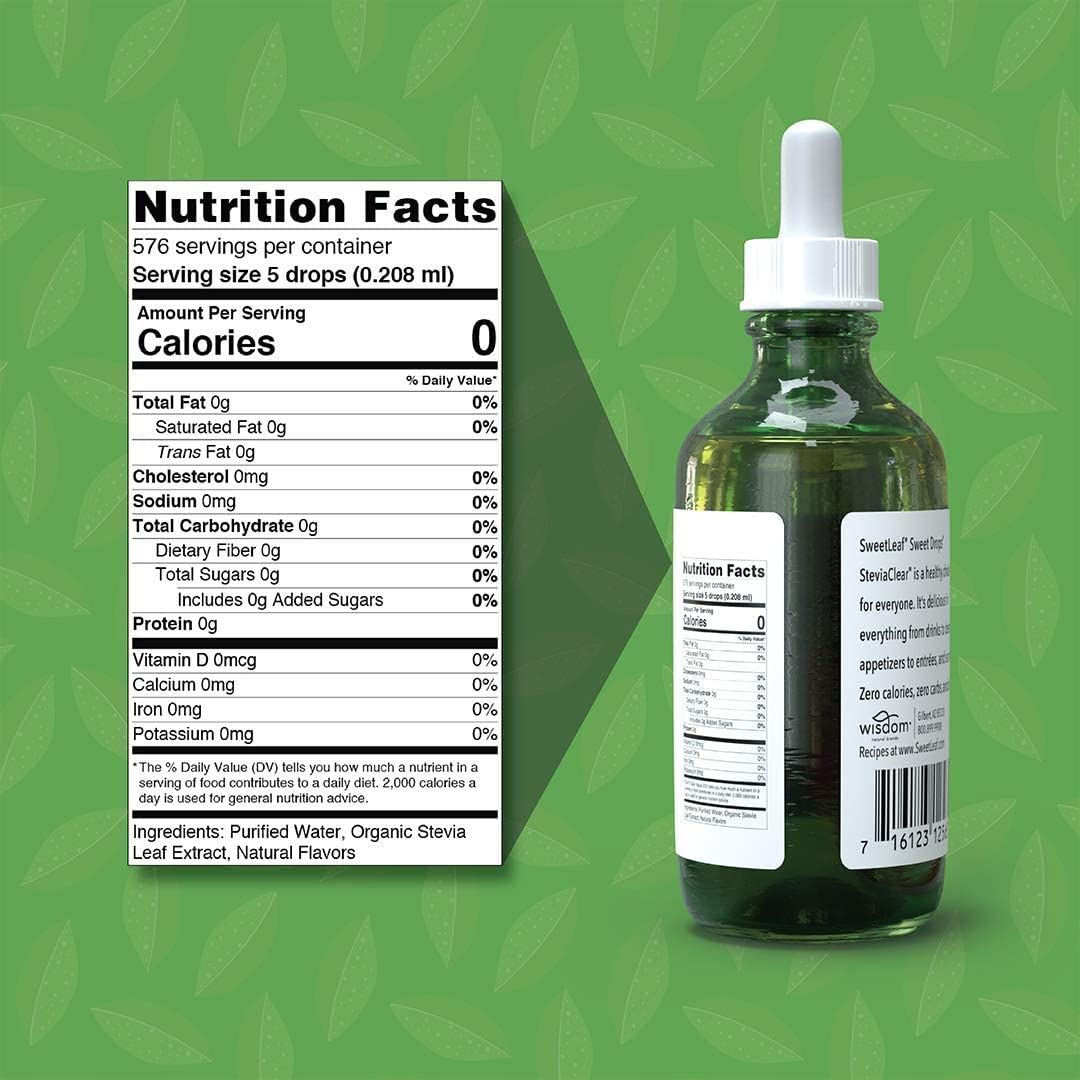 SweetLeaf Stevia Drops Liquid Sweetener, SteviaClear - 4 Fl Oz, Pack of 1 | Unflavored Sweet Drops, Organic Stevia Leaf Extract, Zero Calorie, No Erythritol, Sugar Substitute, With Dropper