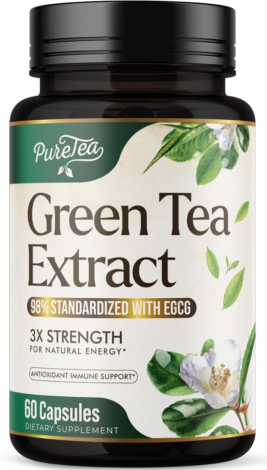 Green Tea Extract 1000mg Per Serving - 98% Polyphenols & 45% EGCG Capsules, Heart Support with Antioxidants - 3X Absorption Green Tea Pills Supplement, Natural Energy, Gentle Caffeine - 240 Capsules