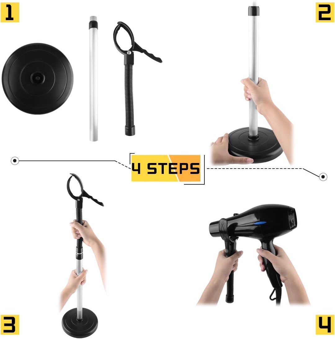 Hair Dryer Stand, 360 Degree Rotating Lazy Hair Dryer Stand Hand Free With Heavy Base, Hands-Free Blow Dryer Holder Countertop