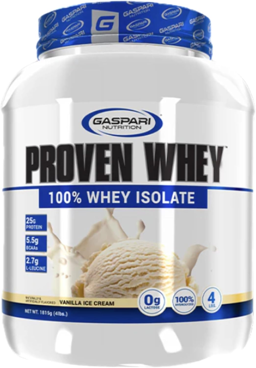 Gaspari Nutrition Proven Whey, 100% Hydrolyzed Whey Isolate, High Protein, Lactose Free, Low Carbohydrate and Low Sugar (Vanilla Ice Cream, 2 Pound (Pack of 1)