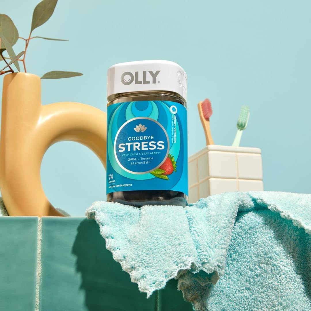 OLLY Goodbye Stress, Stress Support* Supplement, 50mg L-Theanine - 42 Count