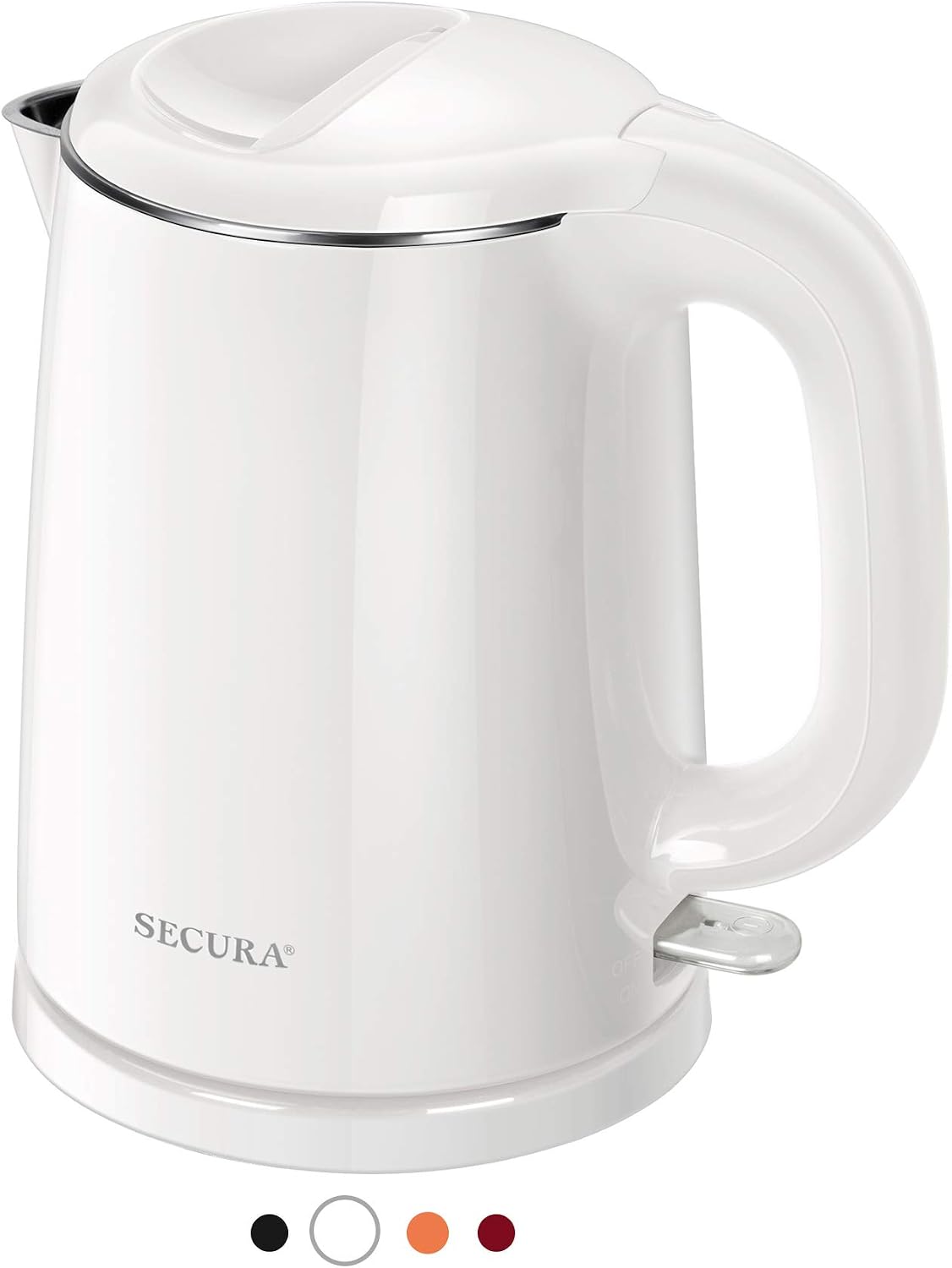 Secura Stainless Steel Double Wall Electric Kettle Water Heater for Tea Coffee w/Auto Shut-Off and Boil-Dry Protection, 1.0L (Orange) SWK-1001DO/HB-K012