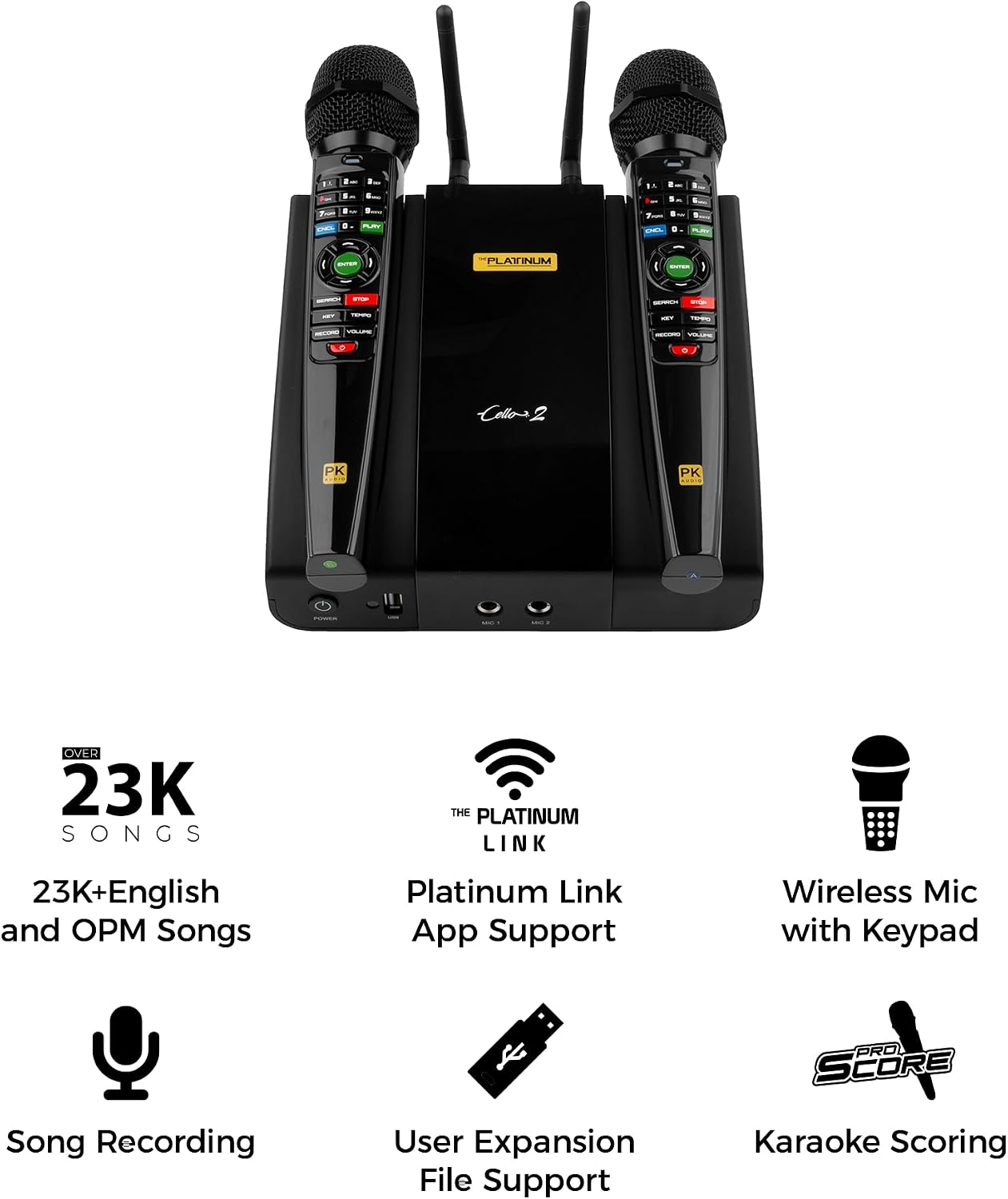 The Platinum Karaoke Machine for Tv, Professional Karaoke System with 2upgraded Wireless Microphones, Features Over 23k Songs, 7k Filipino Tagalog