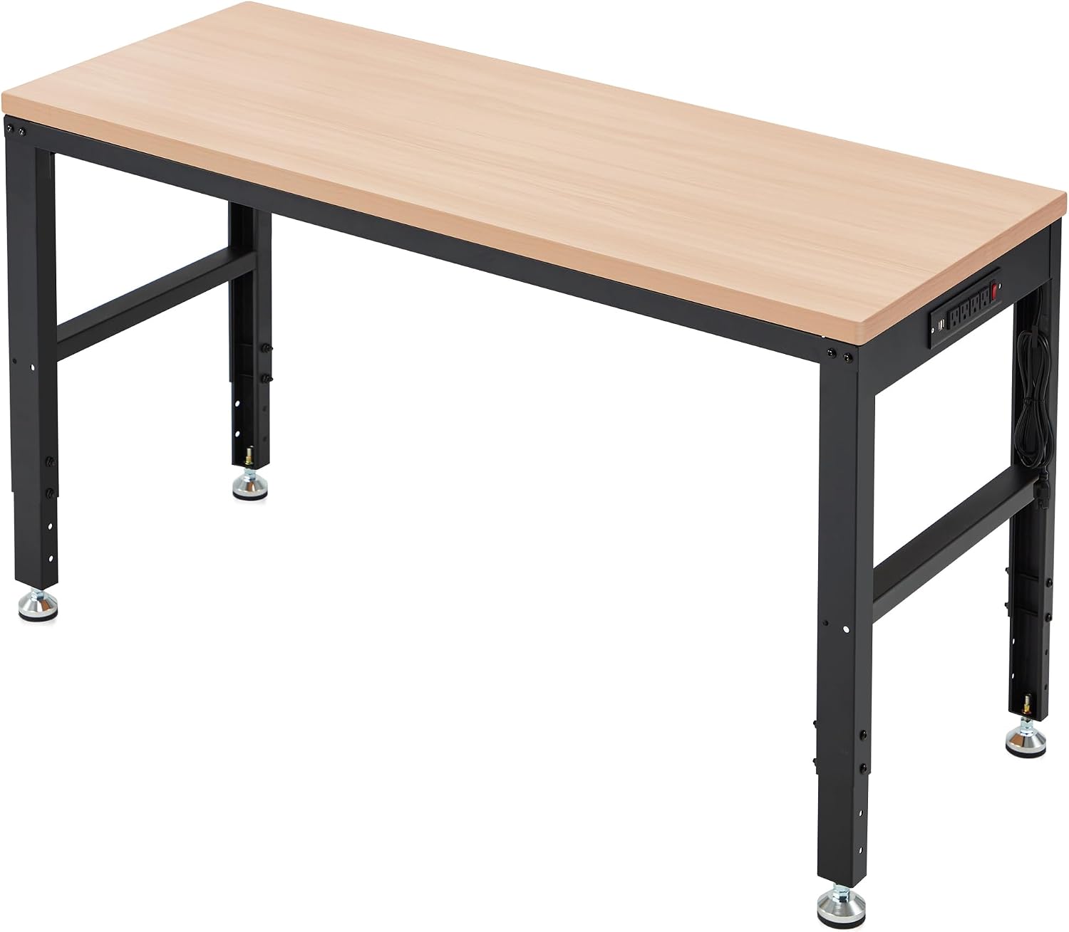 Antifir 60" Adjustable Workbench, Heavy Duty Wood Workstation | Garage Workbench, 2000 LBS Load Capacity, Work Table with Power Outlet and Foot Pads for Commercial, Workshop, Office, Home