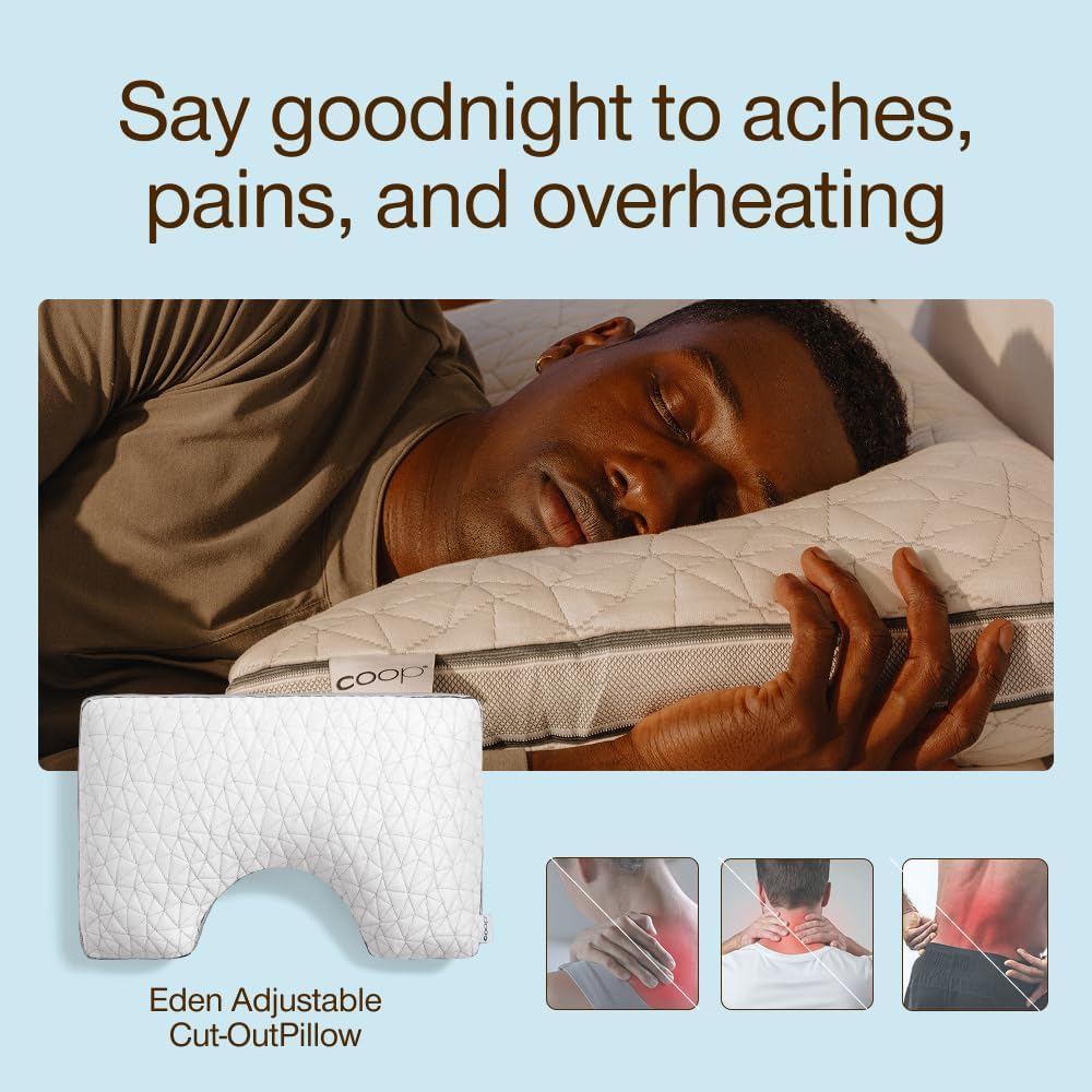 Coop Home Goods Eden Bed Pillow Queen Size for Sleeping on Back, Stomach and Side Sleeper- Medium Soft Memory Foam Cooling Gel - CertiPUR-US/GREENGUARD Gold