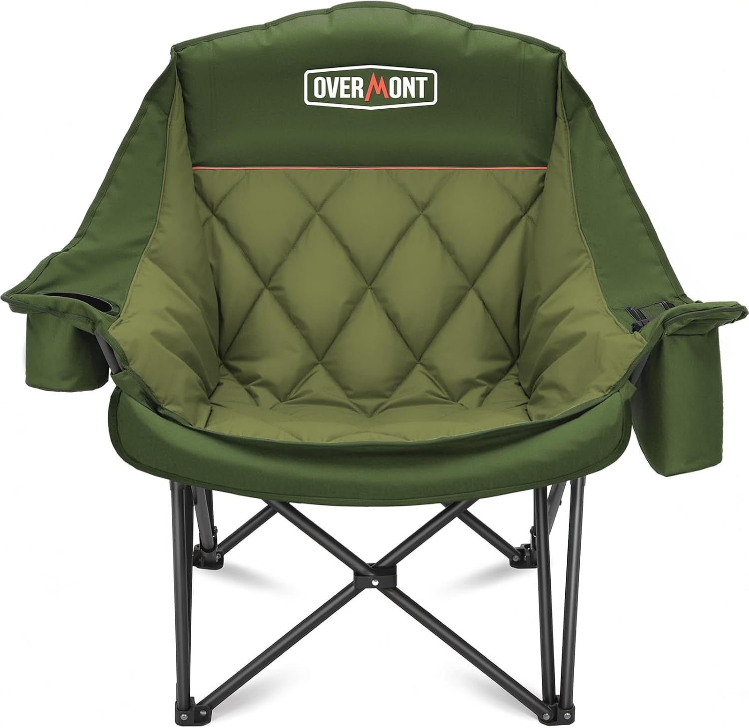 Overmont Oversized XL Camping Chair for Adults - 500lbs Support Heavy-Duty Padded Folding Chair with Side Pocket Cup Holder Cooling Bag for Outdoor Sports Garden Beach Fishing Lawn Black