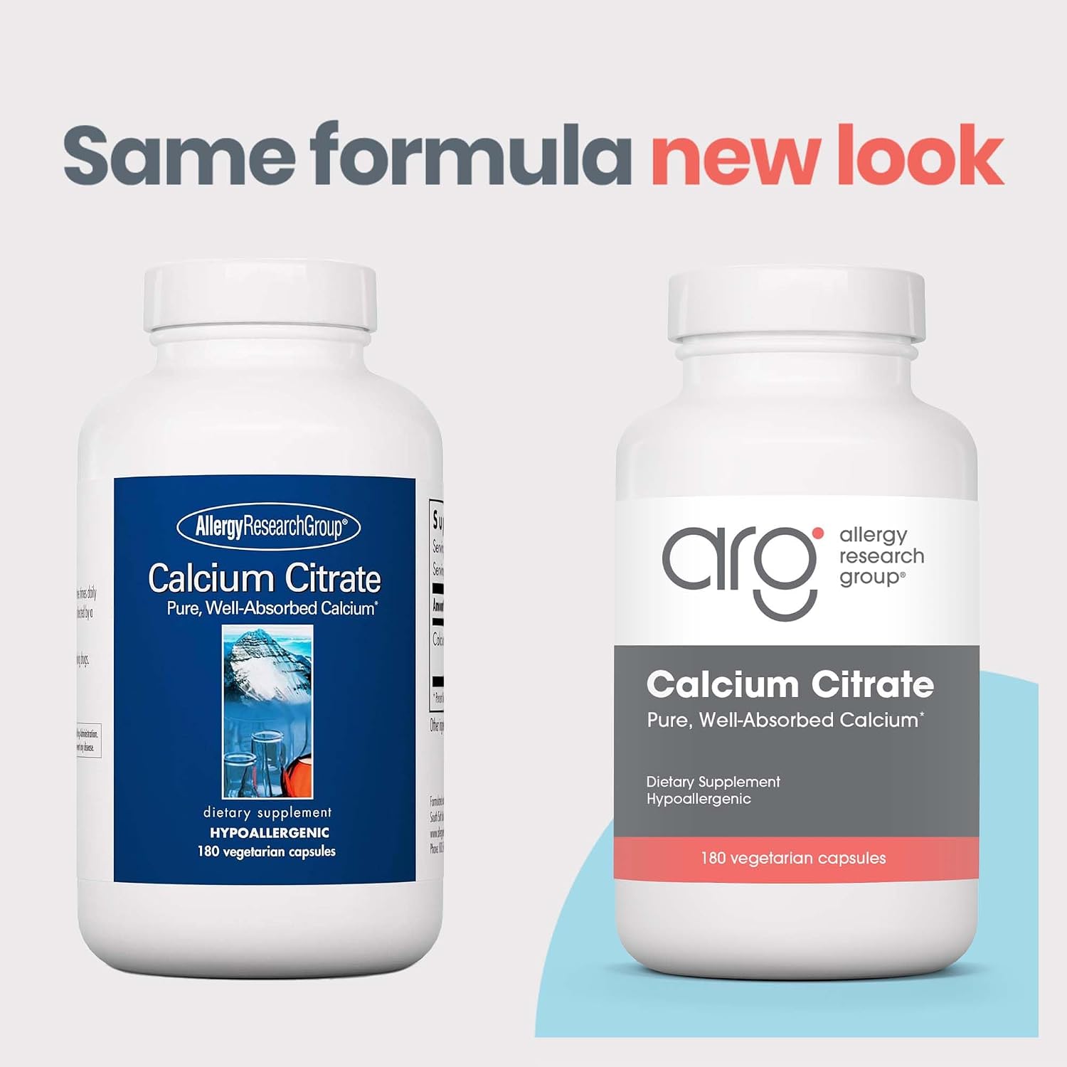 Allergy Research Group Calcium Citrate - Delivers 150 mg Calcium - Well-Absorbed Mineral for Bone & Cellular Function - 180 Servings - 180 Capsules