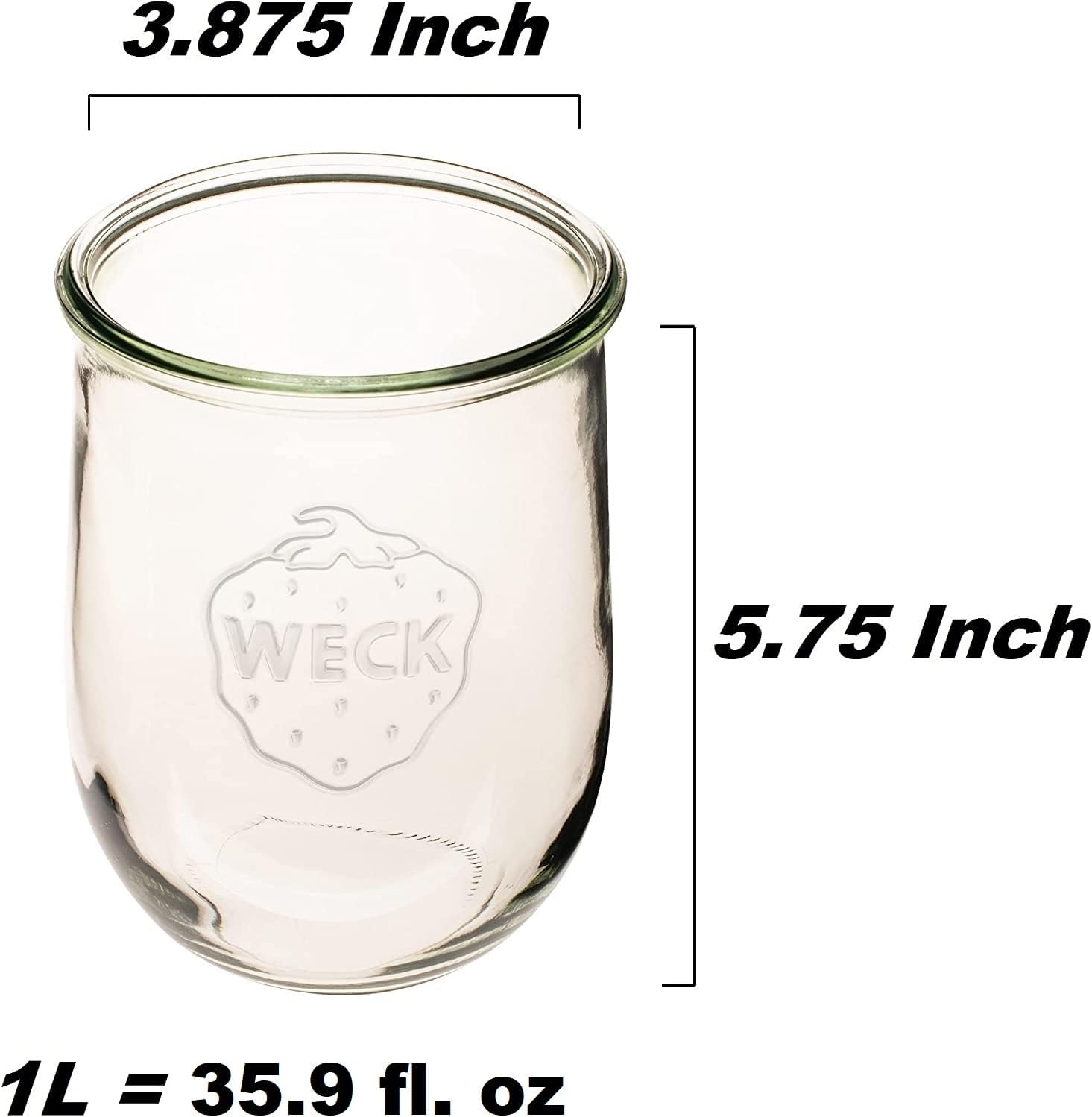 Weck Tulip Jars 1 Liter - Large Sour Dough Starter Jars with Wide Mouth - Suitable for Canning and Storage - 2 with Glass Lids