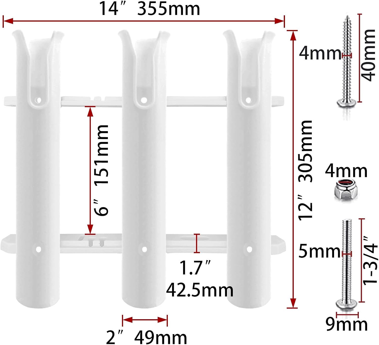 ISURE MARINE Fishing Rod Holder Bracket Wall Mounted Boat Side Mount Tool Holder Tube Links with Screws 2/3/4/6 Pole Tube (White/Black)