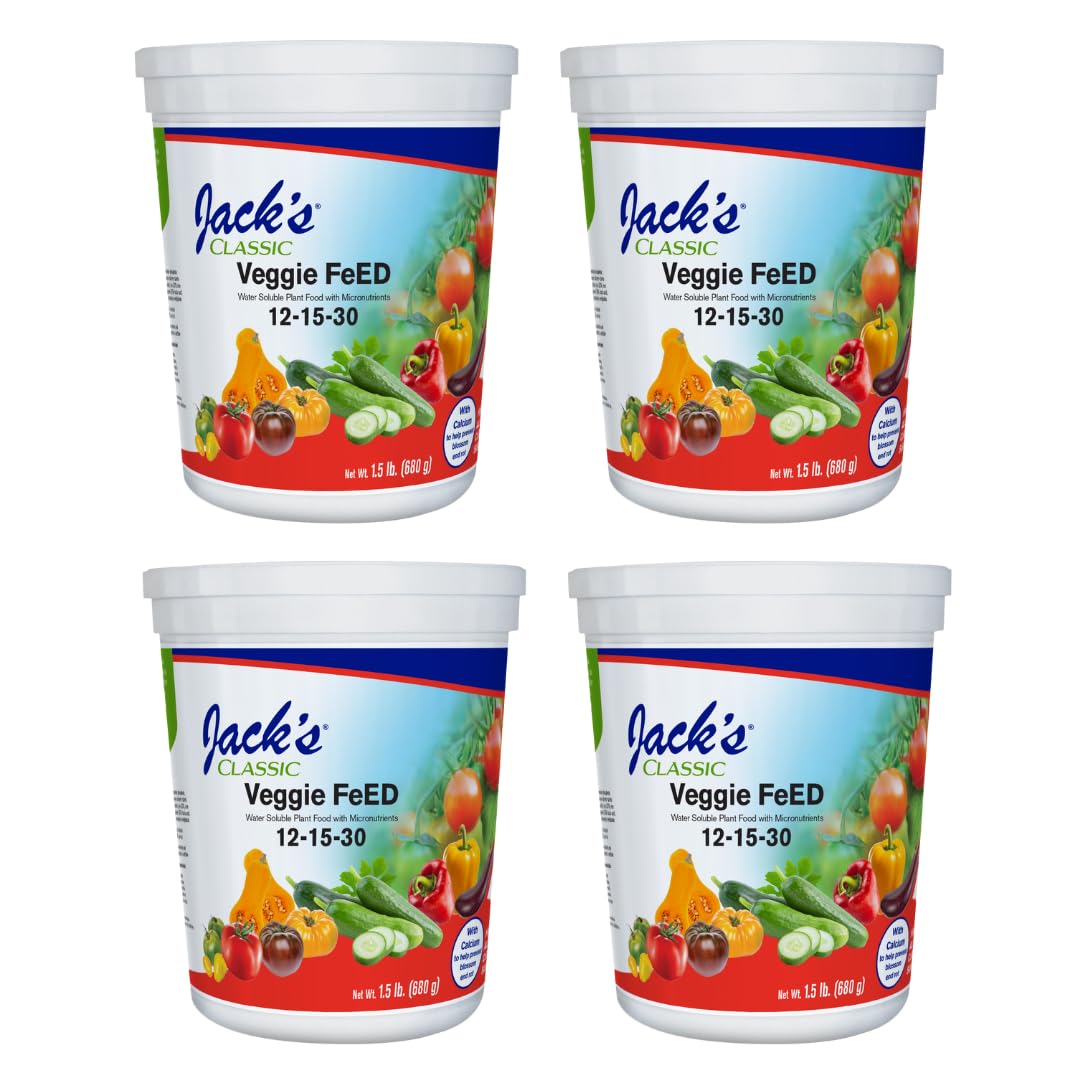 Jack's Classic 12-15-30 Veggie Feed Water-Soluble Fertilizer, 1.5lb | Powdered, Targeted Micronutrient Package, for Vigorous Plant Growth and Abundant Fruit Set, Liquid Root & Foliar Feeding