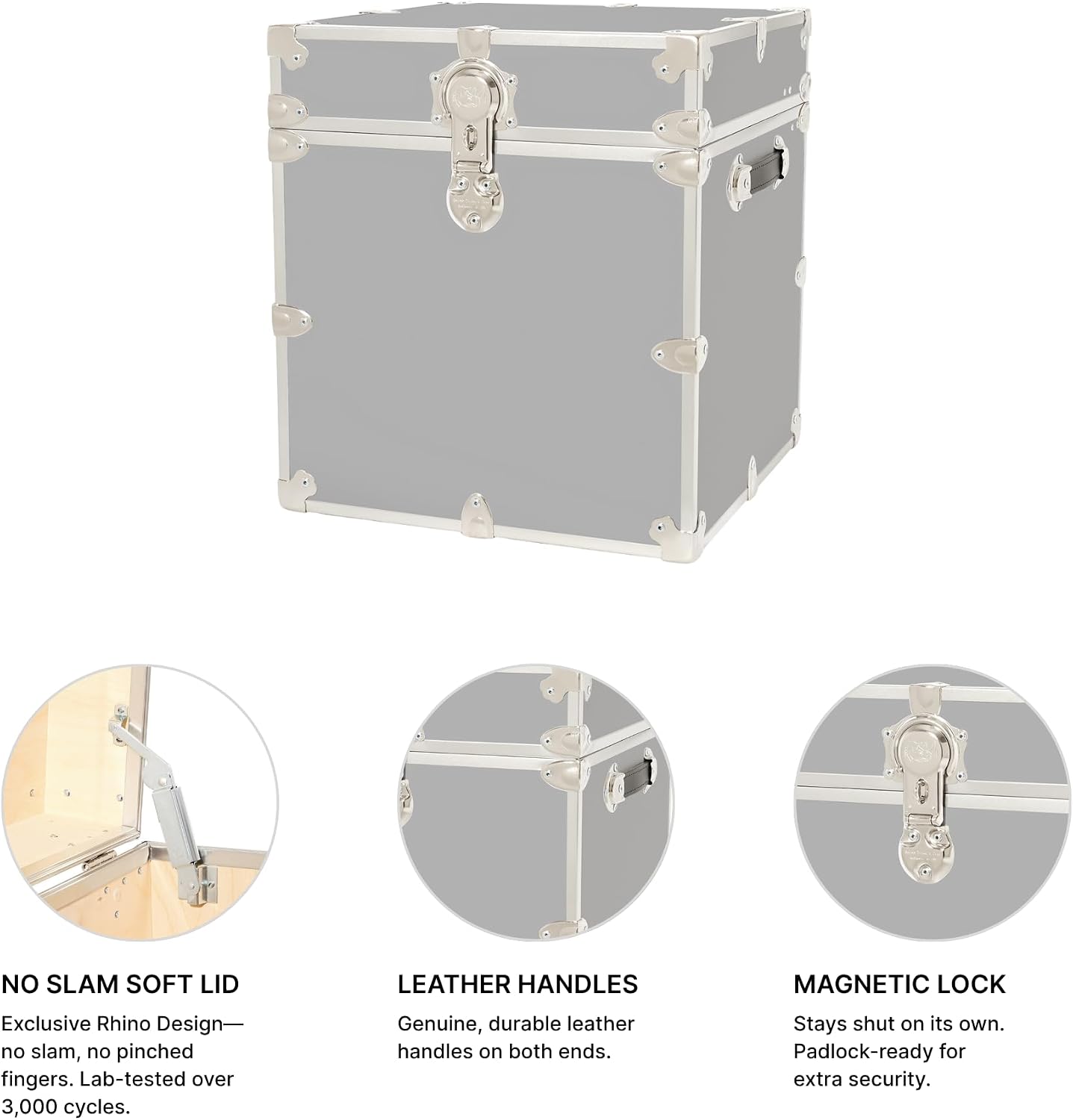 Rhino Classic Cube Trunk, College Dorm Footlocker & Home Storage End Table | 18"L x 18"W x 20"H, 1500+ lb Capacity, Baltic Birch Plywood, Nickel Plated Steel, Durable, Office Storage, Dorm Room