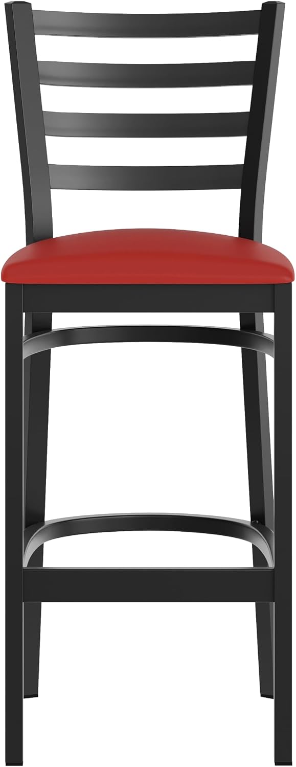 Flash Furniture Hercules Series Ladder Back Metal Restaurant Barstool, Modern Upholstered Armless Bar Height Chair for Restaurants and Kitchens, Black | Vinyl Upholstery, Durable Construction, Commercial Use