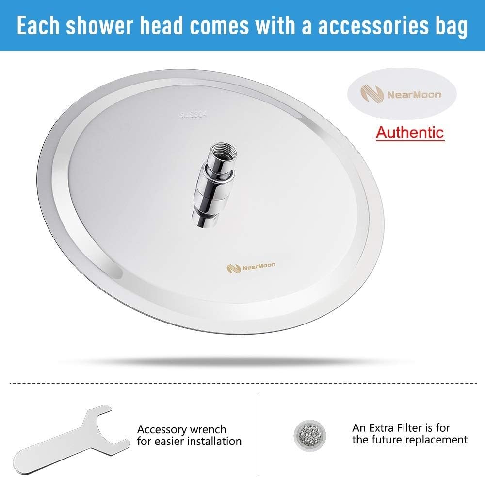 NearMoon Rain Shower Head, Ultra-Thin Design-Pressure Boosting, Awesome Some Experience, High Flow Stainless Steel Rainfall Head (10 Inch