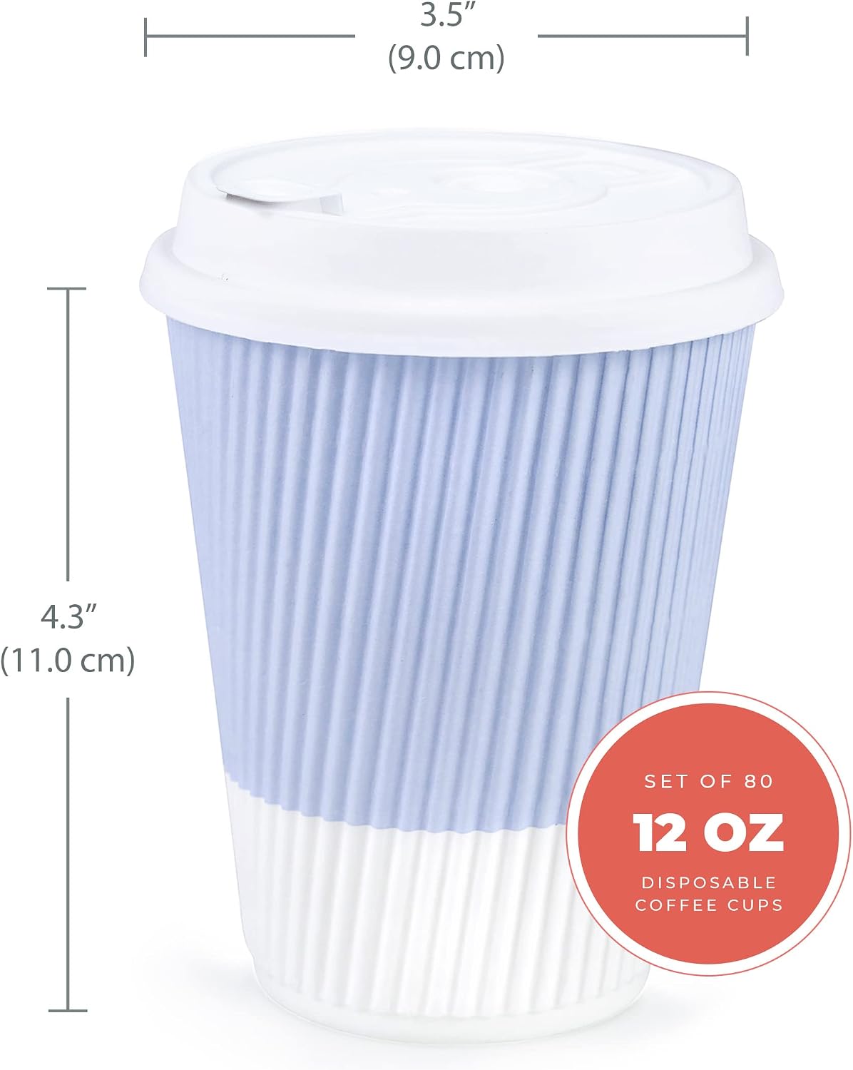 Disposable Coffee Cups With Lids - (80 set) 12 oz Paper To Go Coffee Cups With Resealable Lids Prevent Leaks! Travel Insulated Hot Beverage Drink Cup. Will Not Bend With Heat or Burn Fingers