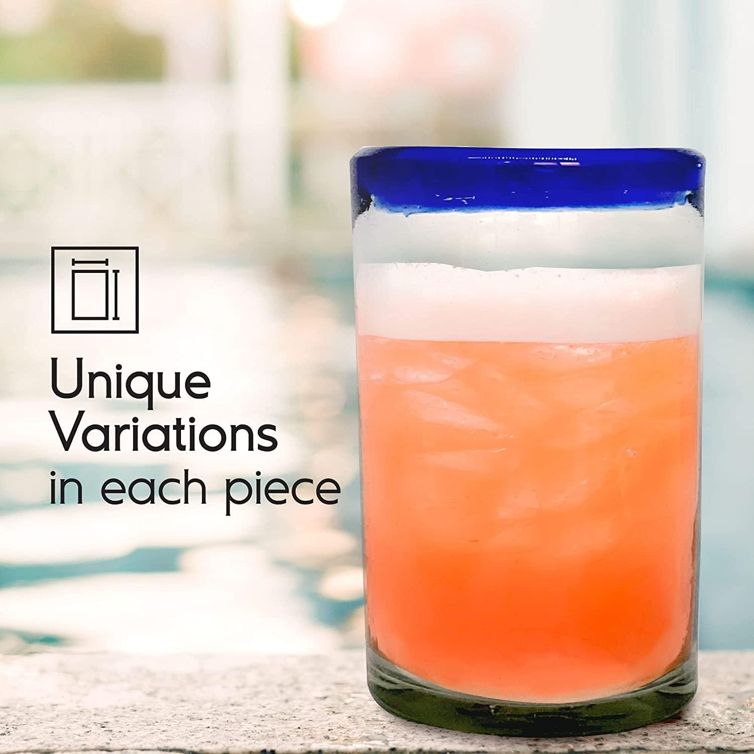 Cobalt Blue Rim 120 oz Pitcher and 6 Drinking Glasses set, Recycled Glass, Lead-free, Toxin-Free (Pitcher & Glasses)