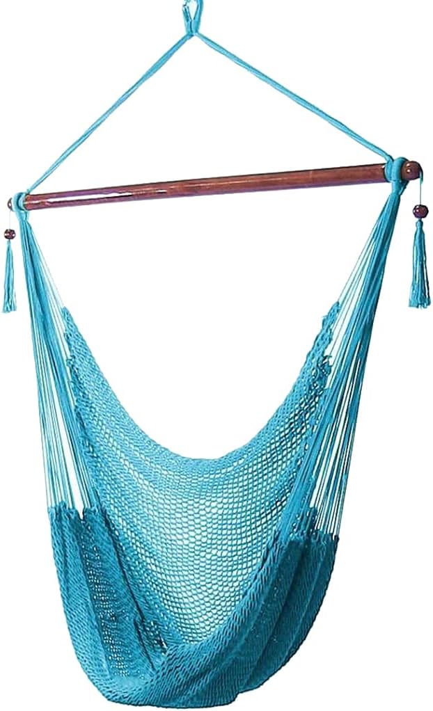Sunnydaze Hanging Hammock Chair Swing for Patio, Caribbean, Tan | 300 lb Capacity, Wooden Spreader Bar, Woven Polyester, Hang From a Tree, Hammock Chair Stand, or Ceiling, Hammock Swing Chair