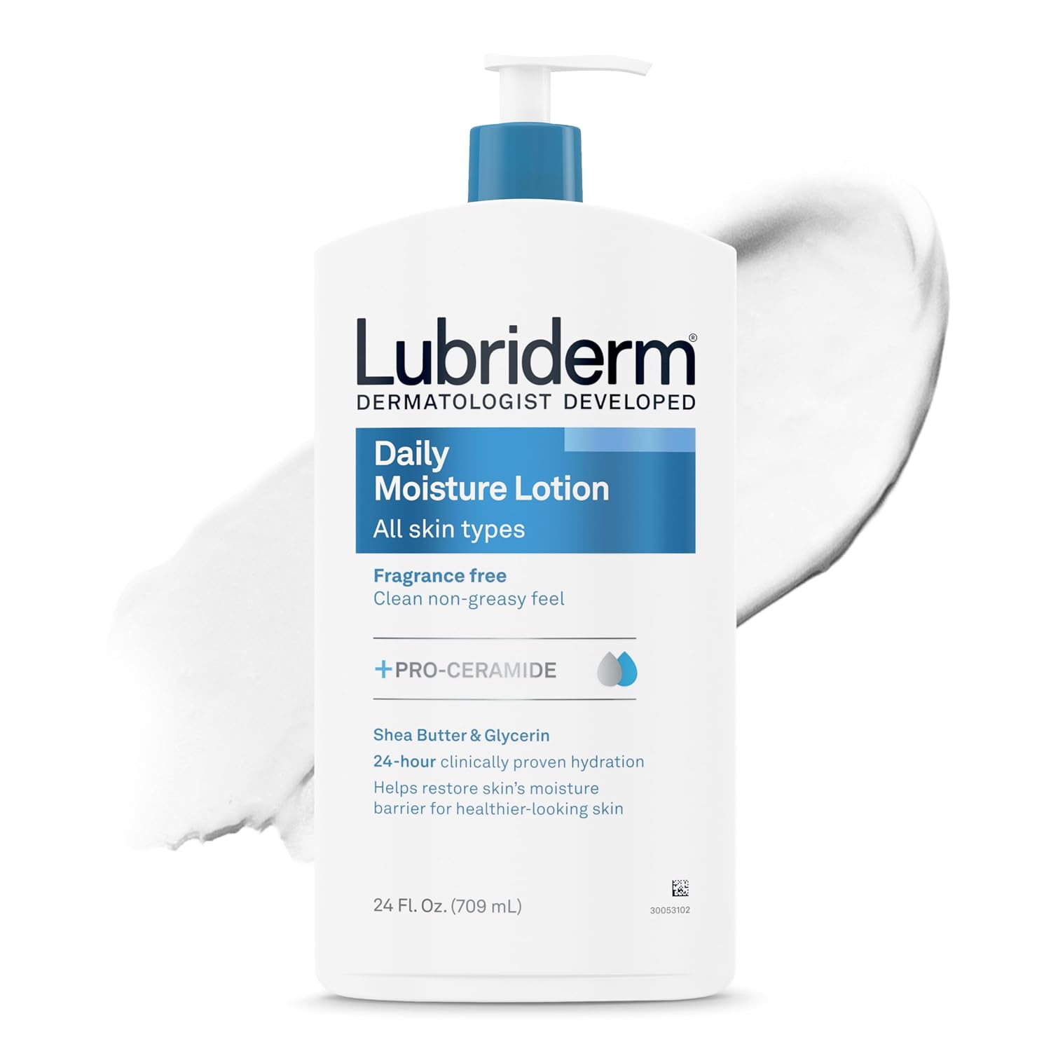 Lubriderm Daily Moisture Body Lotion, Fragrance Free, 24 fl. oz | Hydrating Face, Hand & Body Lotion + Pro-Ceramide for Sensitive Skin, 24-Hour Moisturizer with Shea Butter, Non-Greasy