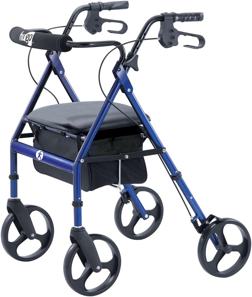 Hugo Mobility Portable Rollator Walker with Seat, Backrest and 8 Inch Wheels, Blue | Portable Rollator Walker Features Seat