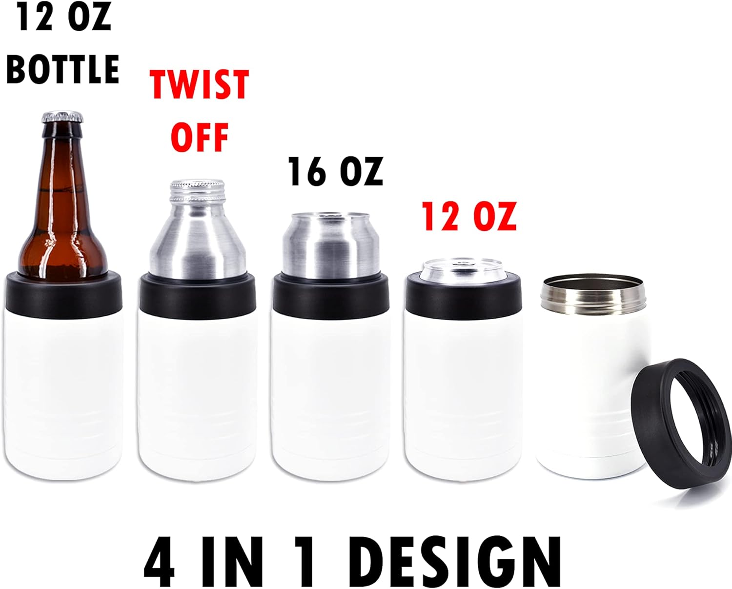 Clear Water Home Goods 12 oz 4-in-1 Stainless Steel Can Cooler (6-Pack)