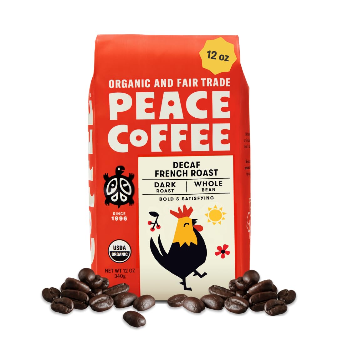 Peace Coffee French Roast Whole Bean Coffee, Dark Roast, 12 oz | Organic Fair Trade, Nutty, Bold Flavor, Shade Grown, Fresh Roasted
