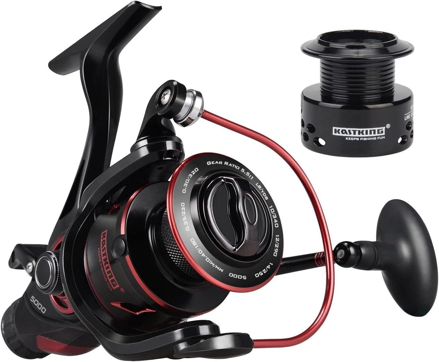 KastKing Sharky Baitfeeder III Spinning Reels with 5.5:1 Gear Ratio | Max Drag: 26.5 lb, 10+1 BB, 16.6 oz, CNC Aluminum Spool, Carbon Fiber Drag for Live Liner, Comes with Graphite Spool