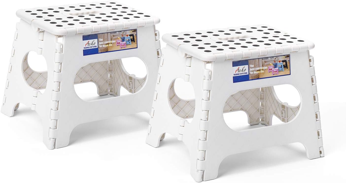 ACKO 13 Inch Folding Step Stool, Holds 300 lb for Adults and Kids, Black | Collapsible Heavy Duty Foldable Stools, Portable Non-Slip Foot Stepping stool, Kitchen Bathroom Bedroom Outdoor with Handle