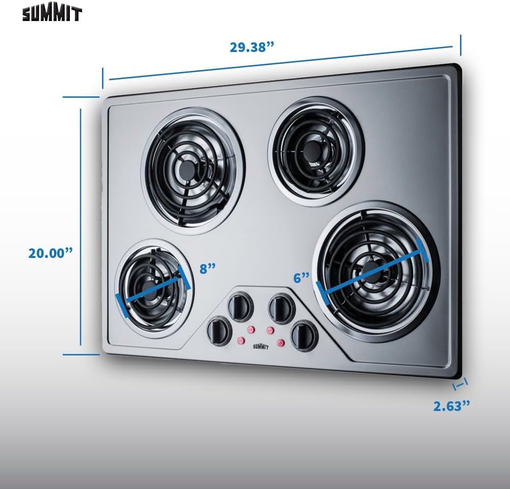 Summit 30" 4 Burner Electric Cooktop Stainless Steel - CR430SS