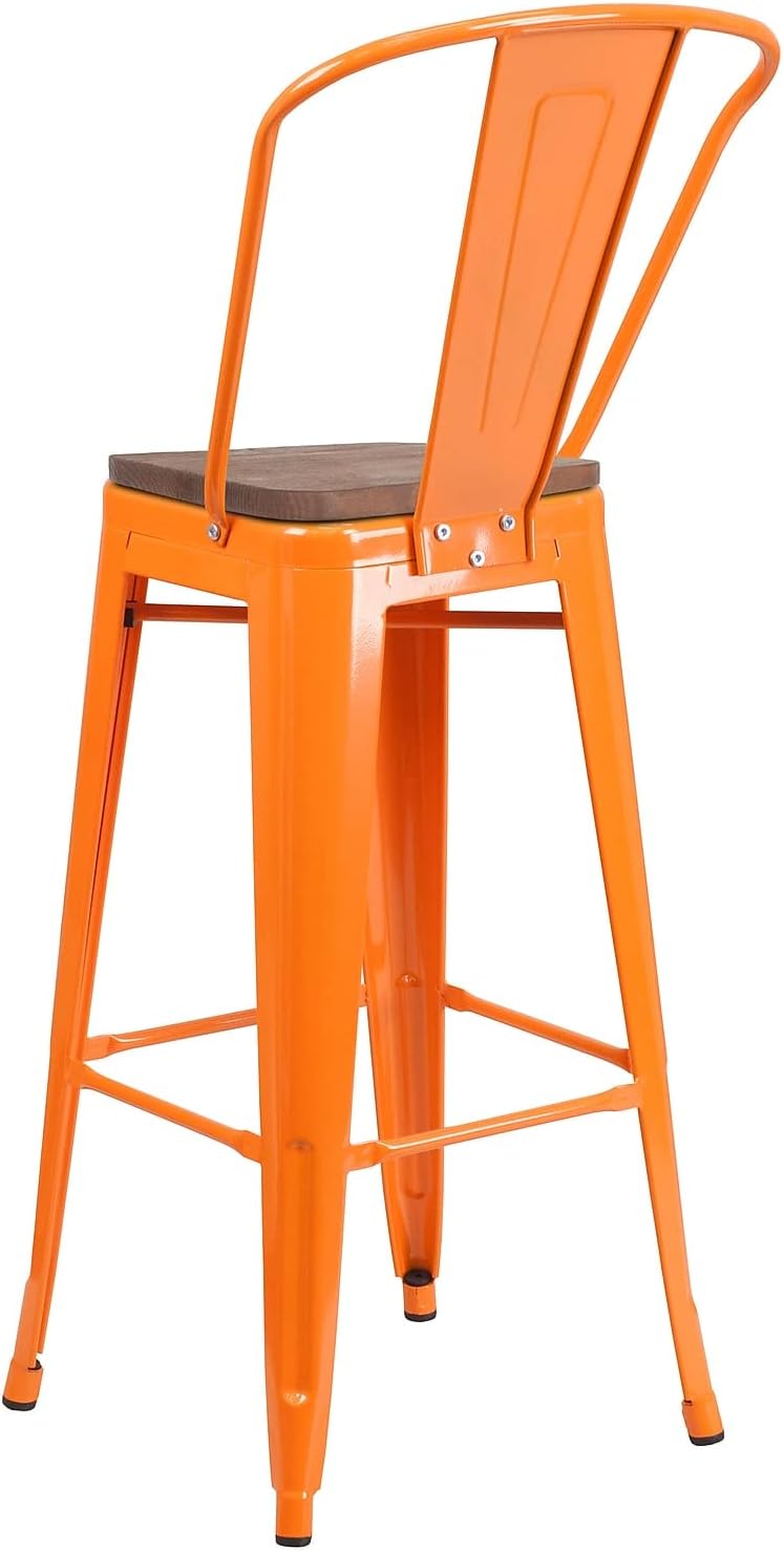 Flash Furniture 30 in Metal Barstool with Back, Blue | Commercial Grade, Removable Back, Indoor/Outdoor Use